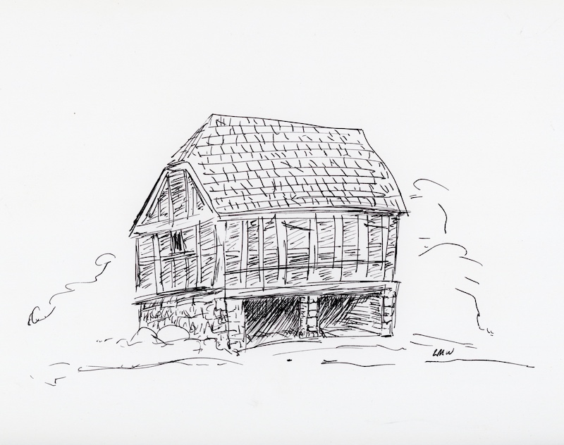 The Granary, Wormington. A sketch by LMW