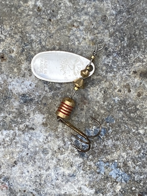15 April 2025. Mepps Comet 2 lure, close up. Made in France.